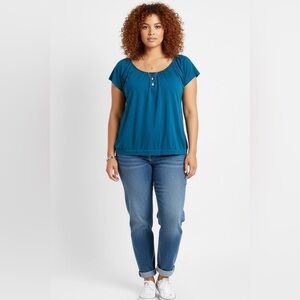 Sonoma Life + Style Teal Short Sleeve Top Beaded Neckline Women’s XL 40% Modal